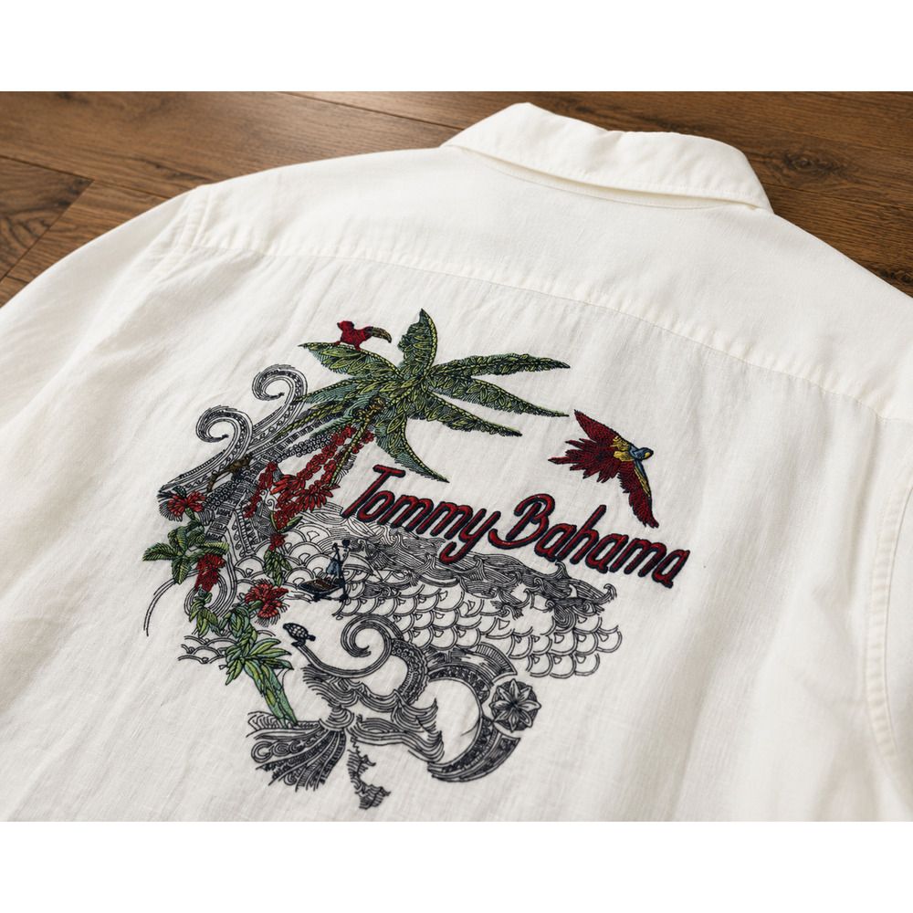 Tommy Bahama Mens XLT 100% Linen Embroidered Back Button Down Shirt White NWOT - Picture 3 of 12